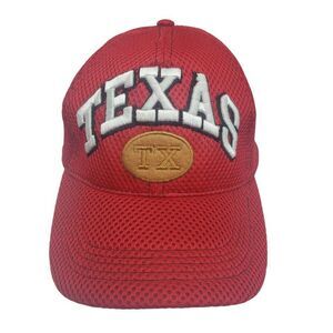 20TEN Ball Cap Hat Unisex Red TEXAS Mesh Embroidered Adjustable Hook and Loop